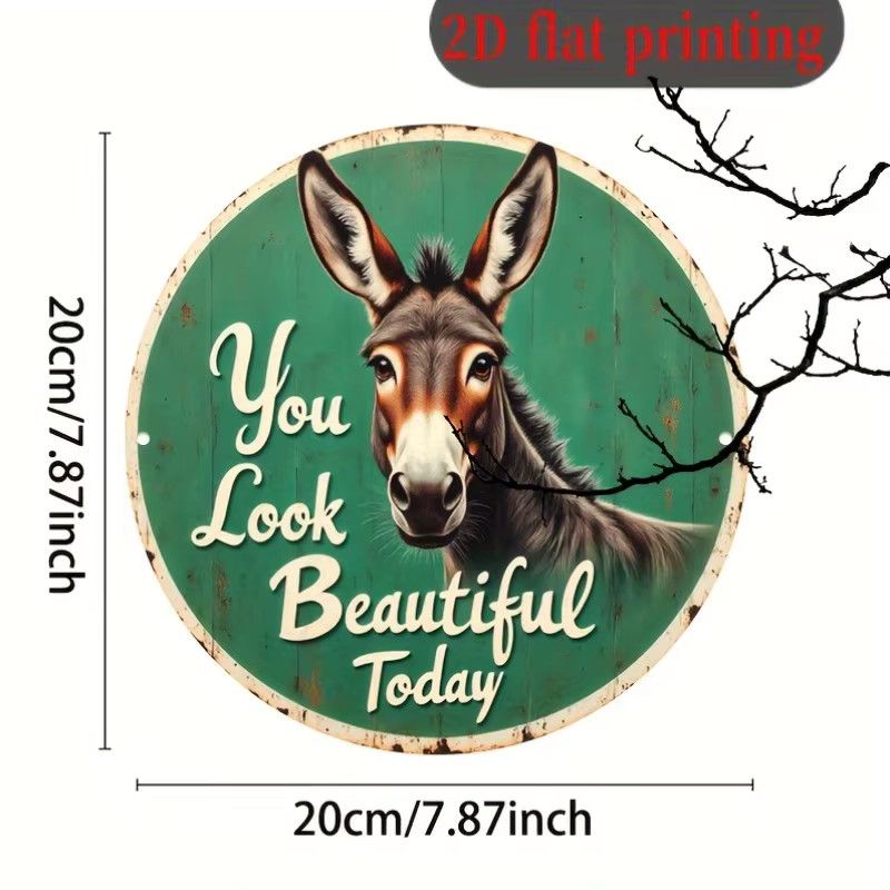 Vintage Aluminium Wandschild Potdemiel You Look Beautiful Today mit Esel-Design in Grün, B/H: 20,32 x 20,32 cm - Bild 3