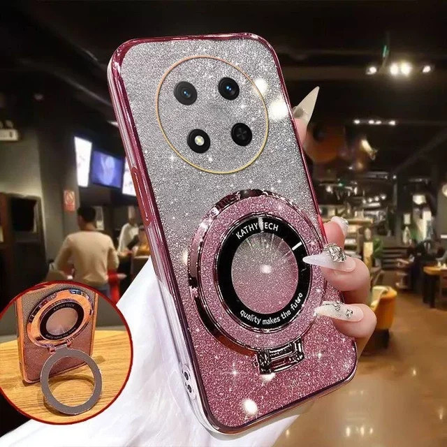 Glitzer Handyhülle mit MagSafe Halterung für Honor Magic 7 Lite Pro 5G und Honor X9C in Silber, stoßfest und weich - Bild 1