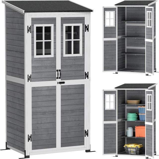 Outsunny Gartenschrank aus Tannenholz in Hellgrau, B/T/H: 69 x 60 x 192 cm - Bild 1