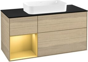 V&B Waschtischunterschrank Finion in Platinblau mit Regalelement links in Goldmatt und Oberfläche in Ozeanblau, Breite: 120 cm, Tiefe: 50,1 cm, Höhe: 50,1 cm - Bild 1