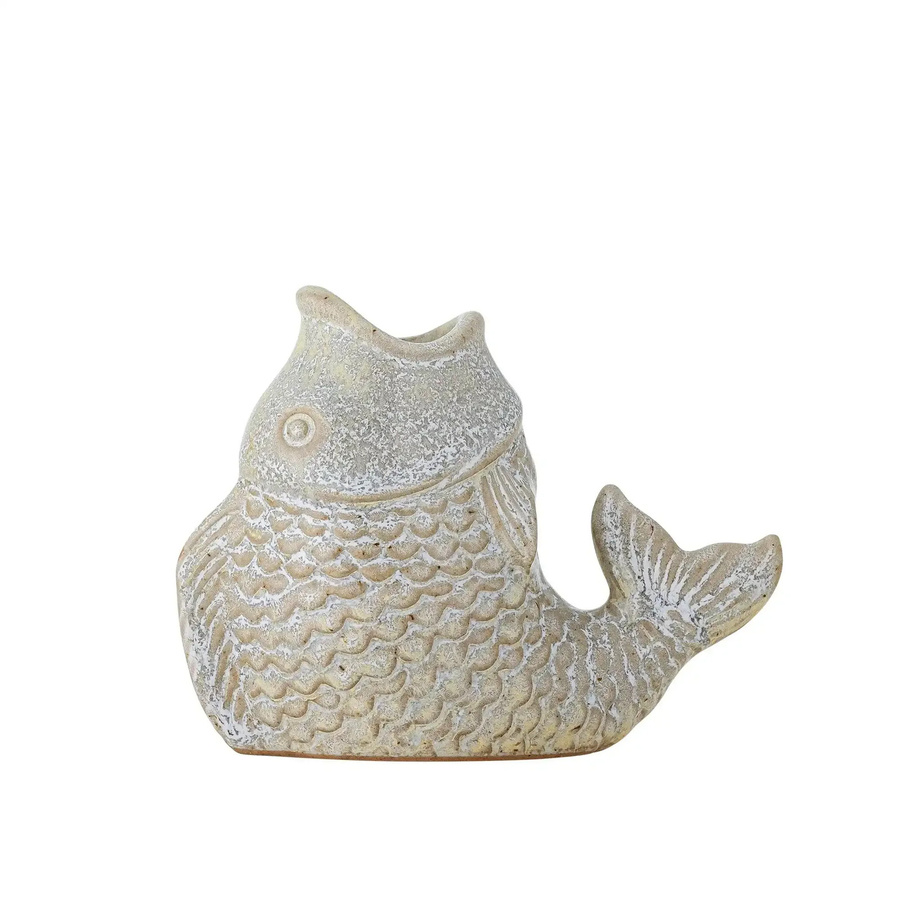 Bloomingville Kerzenhalter Hiro aus Steingut in Grau in Fischform, Höhe: 11,5 cm - Bild 1