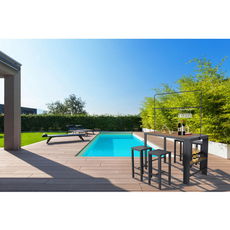 LECO Bar-Sitzgruppe Elsa aus Aluminium mit Silikatplatten in Anthrazit und Grau, B/T/H: 157 x 80 x 209 cm - Bild 7