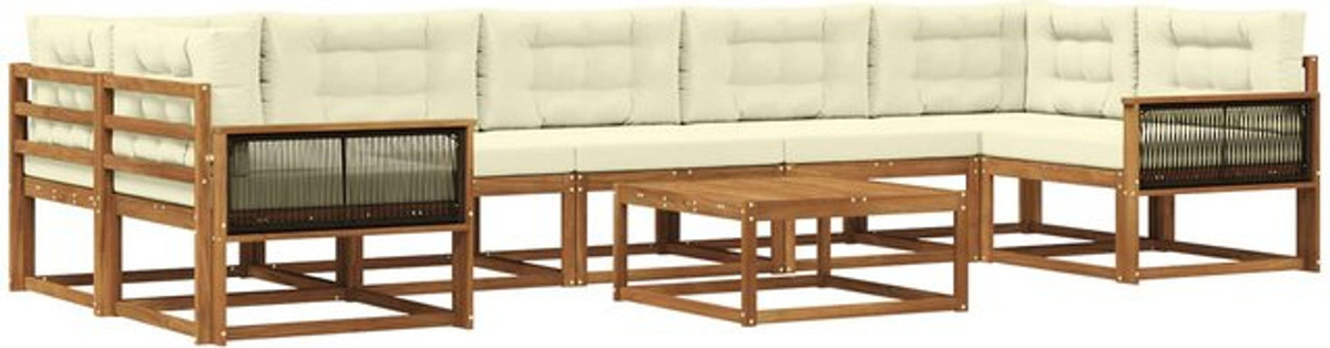 Modernes 8-teiliges Outdoor-Sofagarnitur Loungemöbel Set aus Akazie Holz mit Kissen von vidaXL in Natur und Beige - Bild 1
