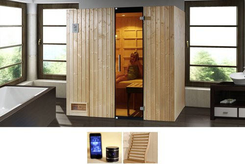 WEKA Infrarotkabine Uppsala für 3 Personen mit Fronteinstieg und wekaTherm-Flächenstrahlern 3,6 kW in Beige und Graphit - Bild 3