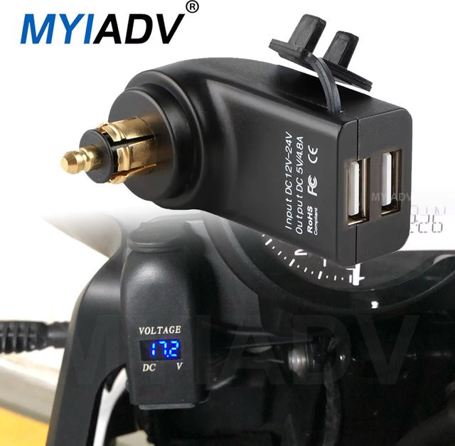 MYiAdv Dual-USB-Ladegerät Netzteil mit Hella Din-Buchse in Schwarz für BMW R1250GS F750GS F800GS R1200RT R1200GS Adv S1000XR und Tiger 900 850 1200 - Bild 1