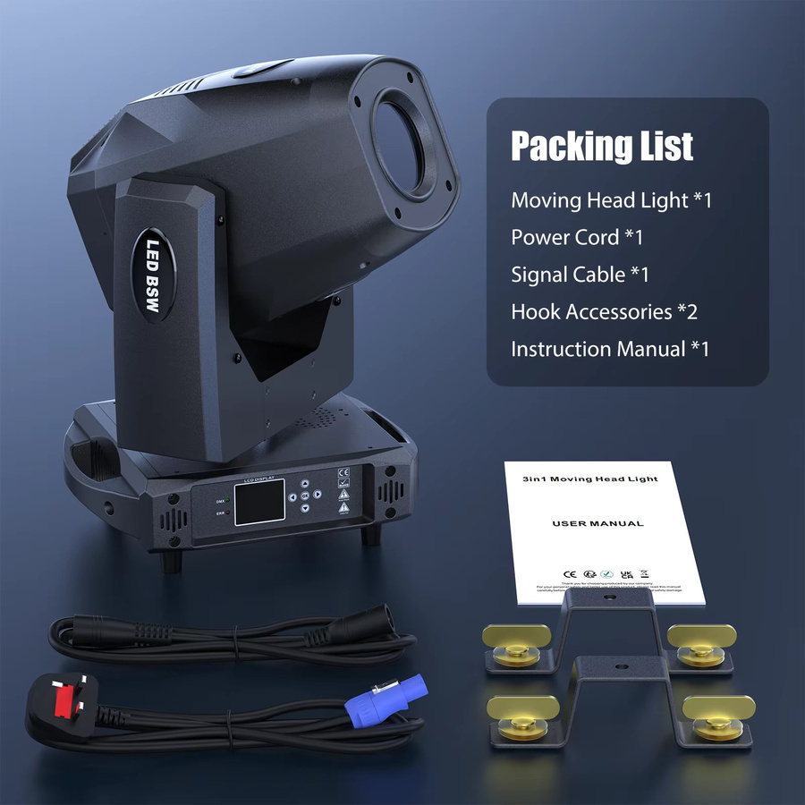 U'King 200W LED Moving Head Spot Light mit DMX512, Beam und Wash-Effekt, 5-Facetten-Prisma, RGB, Schwarz - Bild 7