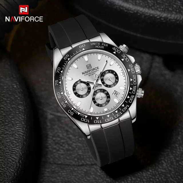 NAVIFORCE Armbanduhr Chronograph, Quarz, Silber, Silikonband, Herren - Bild 1