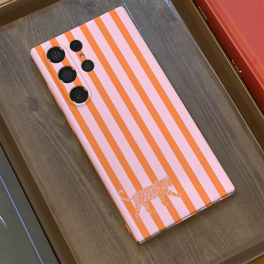 Potdemiel Handyhülle mit rosa-orange gestreiftem Tiger-Design für Samsung Galaxy S25 S24 S23 Ultra Plus A35 A322 Glänzendes Hard Cover - Bild 2