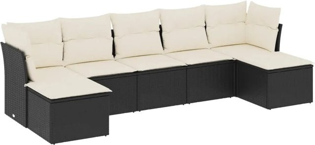 vidaXL 7-tlg Garten-Sofagarnitur aus Polyrattan in Schwarz mit Kissen und Stauraum - Bild 1