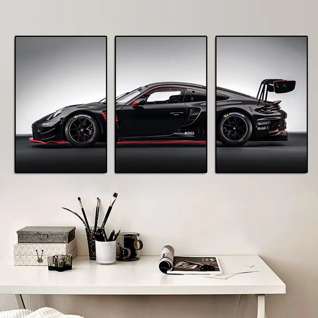 AliPaint Gt3rs Leinwanddruck im Vintage-Industriestil, 3-teiliges Set, Schwarz, rahmenloses Poster für Wanddekoration - Bild 1