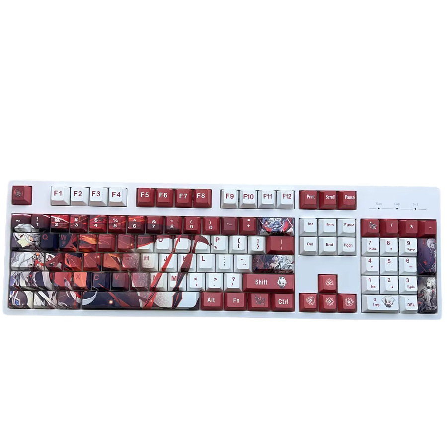 Genshin Impact Arlecchino Theme Tastenkappen Set aus PBT mit Dye-Sub-Verfahren im Kirschprofil für mechanische Tastaturen, Mehrfarbig - Bild 6