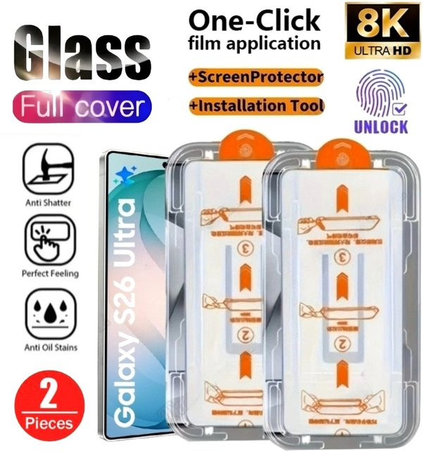 2 Stück Samsung Galaxy S25 Schutzfolie aus gehärtetem Glas, transparent, mit einfacher Ein-Klick-Installation - Bild 1