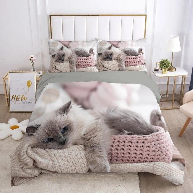Binchi Fitness Bettwäscheset mit Kätzchen-Print, 3-teilig, Rosa, B/H: 155 x 215 cm - Bild 1