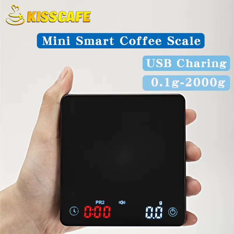 ALIKISSCAFE Digitale Kaffeewaage Mini in Schwarz mit Timer und Digitalanzeige, Wiederaufladbar, Präzision 0,1g bis 2kg für Barista und Espresso - Bild 2