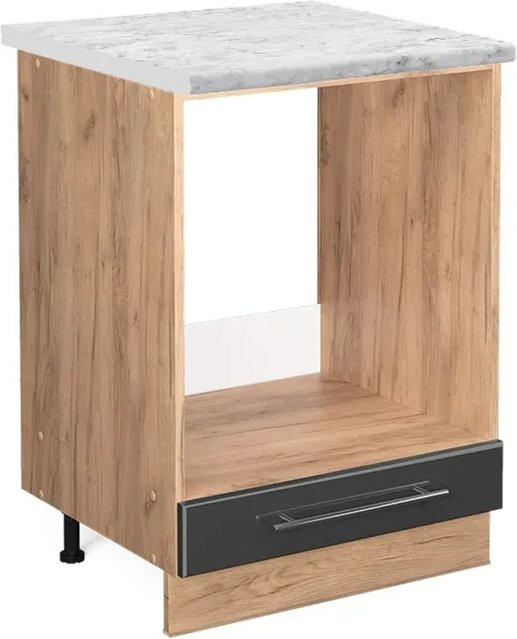 Vicco Herdumbauschrank Fame-Line Anthrazit Hochglanz und Goldkraft Eiche mit Marmor-Optik, B/T/H: 60 x 60 x 82 cm - Bild 1