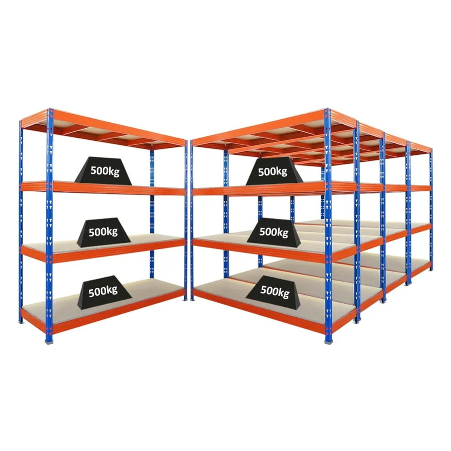 PROREGAL Rhino Schwerlastregal Set aus 5 Stück, Blau-Orange, H x B x T: 200 x 200 x 60 cm, mit 4 verstellbaren Spanplatten-Ebenen und 500 kg Fachlast - Bild 2