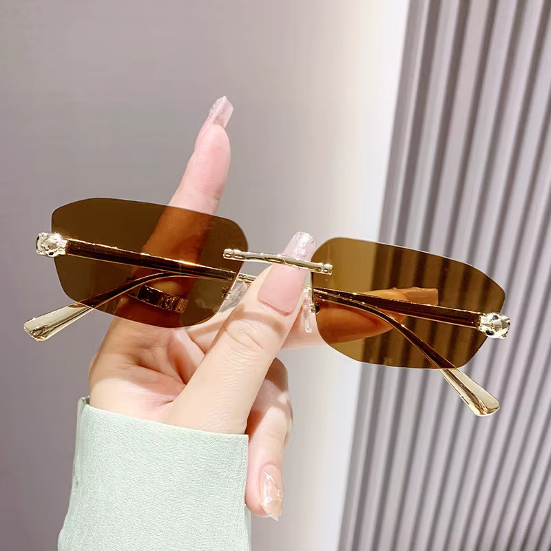 GLTRENDY Sonnenbrille, randlos, rechteckig, Metall, Damen, Braun - Bild 4
