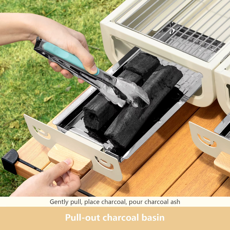 BISINNA Camping-Grill, multifunktionaler tragbarer Holzkohlegrill in Weiß, B/T/H: 49,8 x 38,0 x 38,0 cm - Bild 2