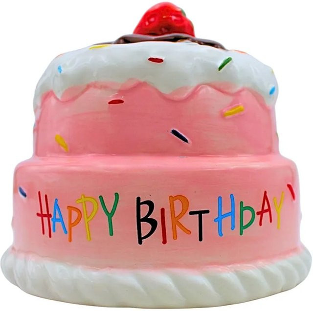 Dekohelden24 Spartorte Spardose Happy Birthday aus Keramik in Pink und Rosa, B/T/H: 12 x 12 x 12 cm - Bild 1