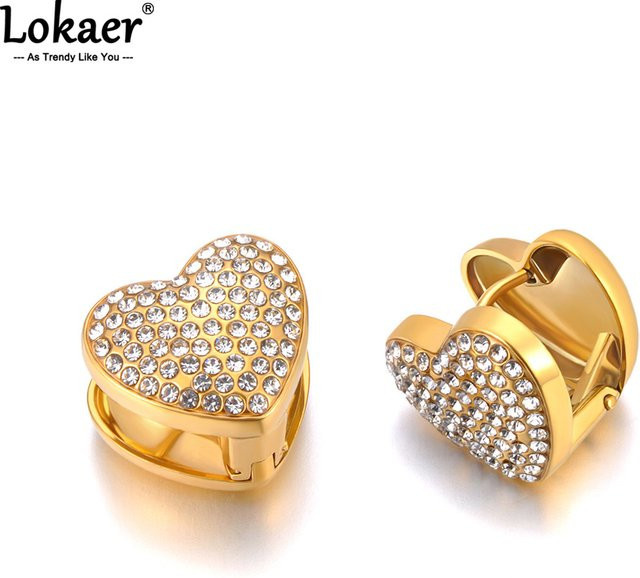 Lokaer Creolen Edelstahl, Strass, Herz, Damen - Bild 1