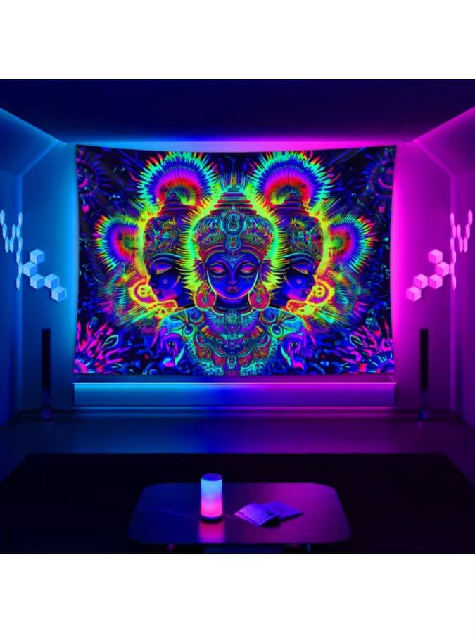 VIKAMA Buddha Wandteppich, UV-reaktiver psychedelischer Wandbehang in Multicolour, B/H: 60 x 40 cm - Bild 2