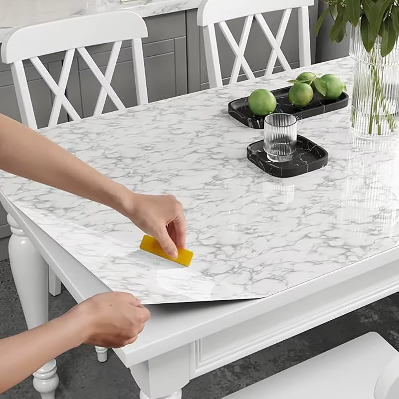 Selbstklebende Marmor Tapete von ctzsoop in Weiß, wasserfeste und ölbeständige PVC Wandgestaltung für Küche und Wohnzimmer im modernen Stein-Look - Bild 2