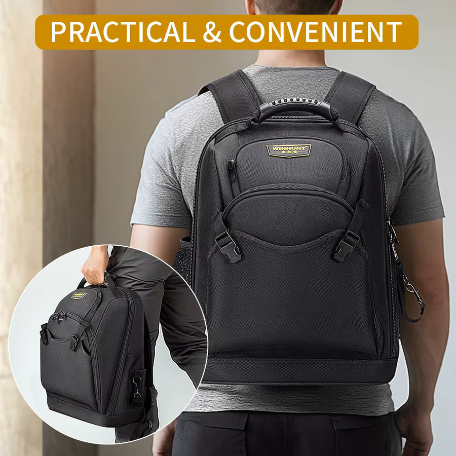Multifunktionale und verschleißfeste Werkzeugtasche von WINHUNT in Schwarz mit gepolstertem Schultergurt, B/T/H: 47,0 x 36,0 x 19,0 cm - Bild 3