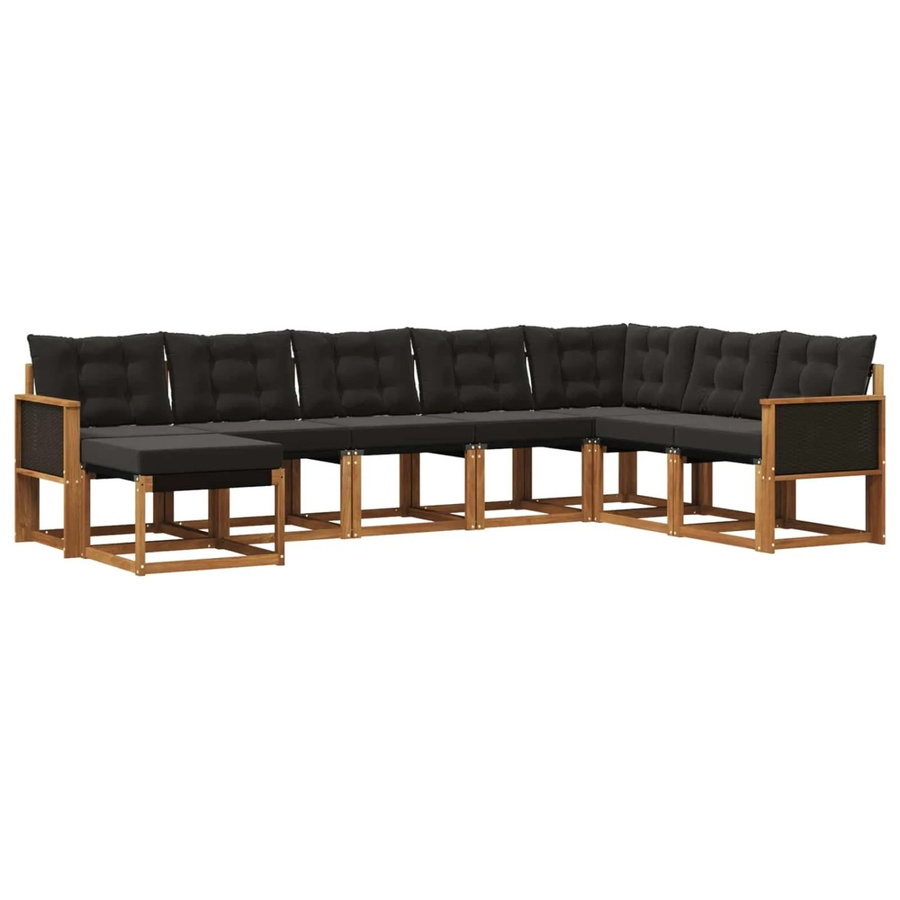 vidaXL Outdoor-Sofagarnitur in L-Form aus Massivholz Akazie mit 8 Kissen in Natur und Schwarz - Bild 2