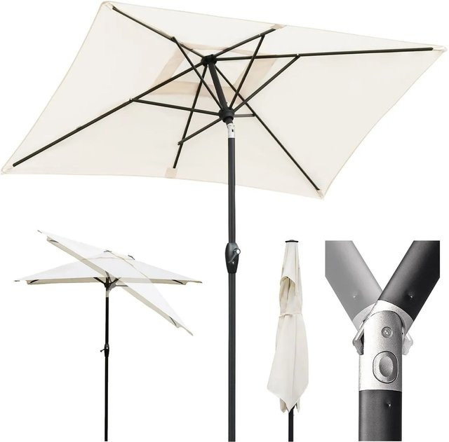 Sekey Aluminium Sonnenschirm mit Kurbel in Creme/Beige, rechteckiger Marktschirm aus Polyester mit UPF50+ Sonnenschutz, B/T: 210 x 140 cm - Bild 1