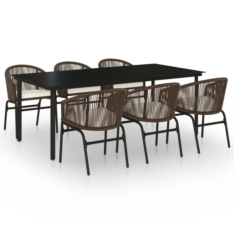 vidaXL 7-teilige Garten-Essgruppe in Braun mit Tisch aus gehärtetem Glas und PVC-Rattan sowie pulverbeschichtetem Stahl - Bild 2