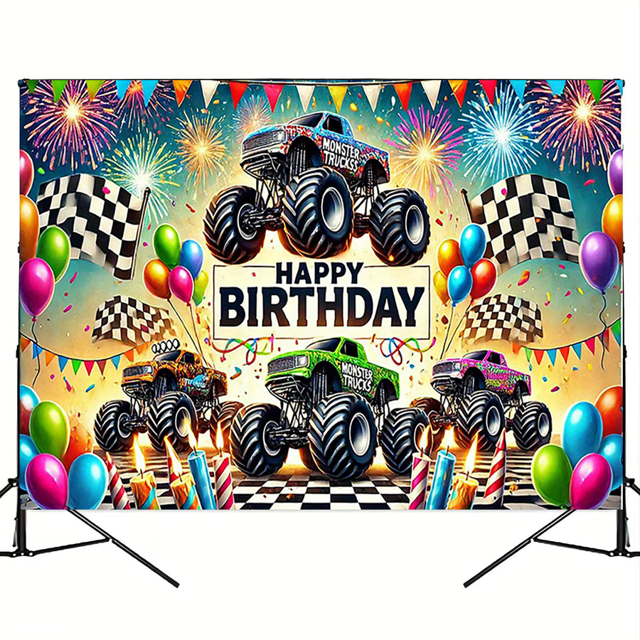 Monster Truck Party Banner aus Polyester in Mehrfarbig für Geburtstage und Festivals, Rechteckig, Breite: 150 cm, Höhe: 100 cm - Bild 4