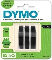 Dymo Prägeband StarterSet für OMEGA und JUNIOR, 3er Pack, Schwarz, Breite: 9 mm, Länge: 3 m pro Band - Bild 1