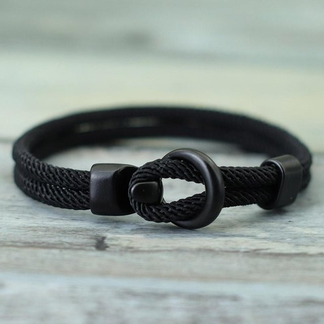 Armband, Doppel Schicht, Paracord, Zinklegierung, schwarz, Herren, 20,5 cm - Bild 1