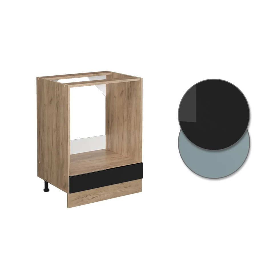 Vicco R-Line Herdbauschrank in Schwarz Hochglanz und Goldkraft Eiche, Breite: 60 cm, Höhe: 81,6 cm, Tiefe: 60 cm - Bild 2