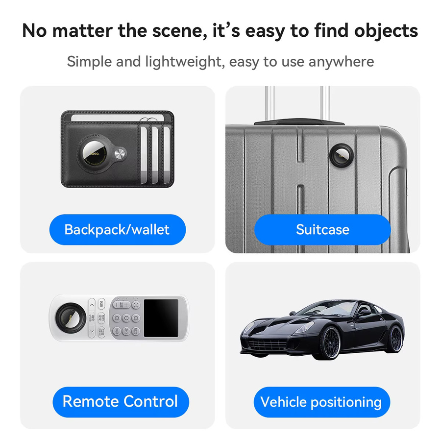 HOCO E91B Smart Tracker Case für Apple Find My Network, Anti-Lost Device Finder, flaches Klebe-Design für AirTags, erhältlich in Schwarz oder Weiß - Bild 2