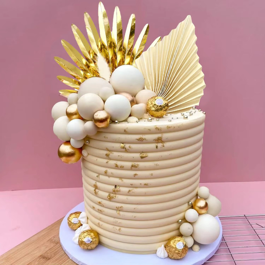 Blaue Kuchendekoration aus Kunststoff mit Palmblättern, Kugeln und Perlen für Geburtstag, Hochzeit, Jahrestag oder Babyparty - Bild 1
