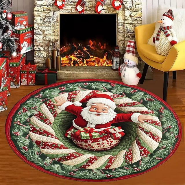 Runder Teppich mit Weihnachtsmann 3D Optik von Lodestar, rutschfest und waschbar, Mehrfarbig, Durchmesser: 40 cm - Bild 1