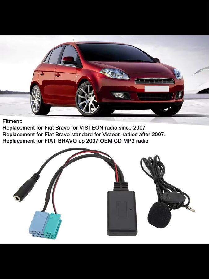 Bluetooth AUX IN Adapter mit Freisprechmikrofon für Visteon Radio in Fiat Bravo ab Baujahr 2007, 6+8 Pin, Schwarz - Bild 3