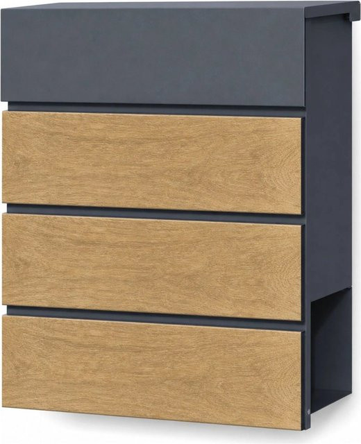Floordirekt Briefkasten Roland Wandbriefkasten mit Zeitungsfach aus Stahl, Anthrazit, B: 41,0 cm, H: 37,0 cm, T: 13,0 cm - Bild 1