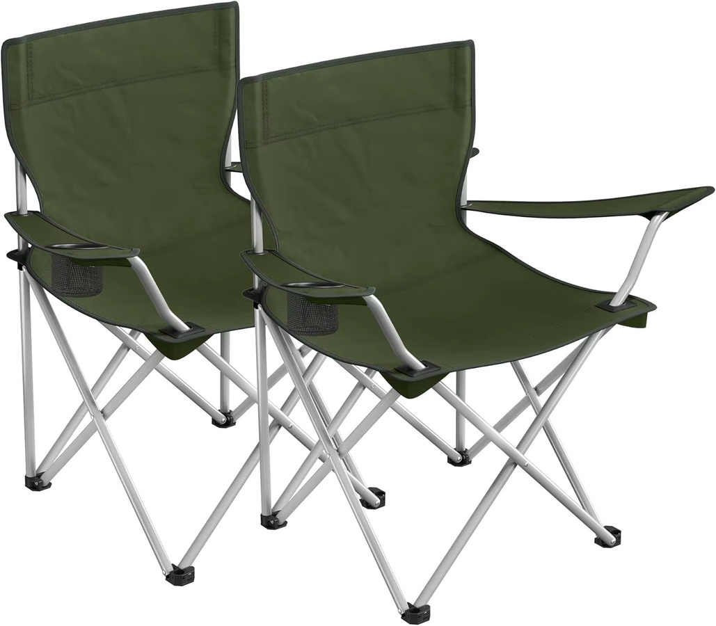 Songmics 2er Set Campingstühle in Grün mit Armlehnen und Getränkehalter, belastbar bis 120 kg - Bild 2