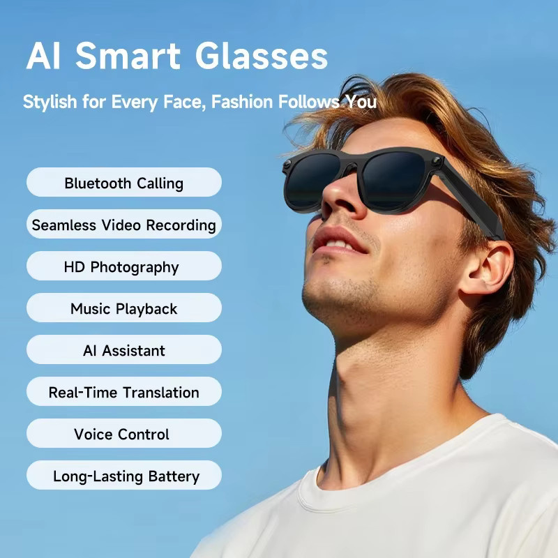 Lenovo 8K HD KI-Smart-Brille in Schwarz mit Dual-Kamera, Echtzeit-Übersetzung, Bluetooth-Anruf und Audio-Video-Aufnahme - Bild 2