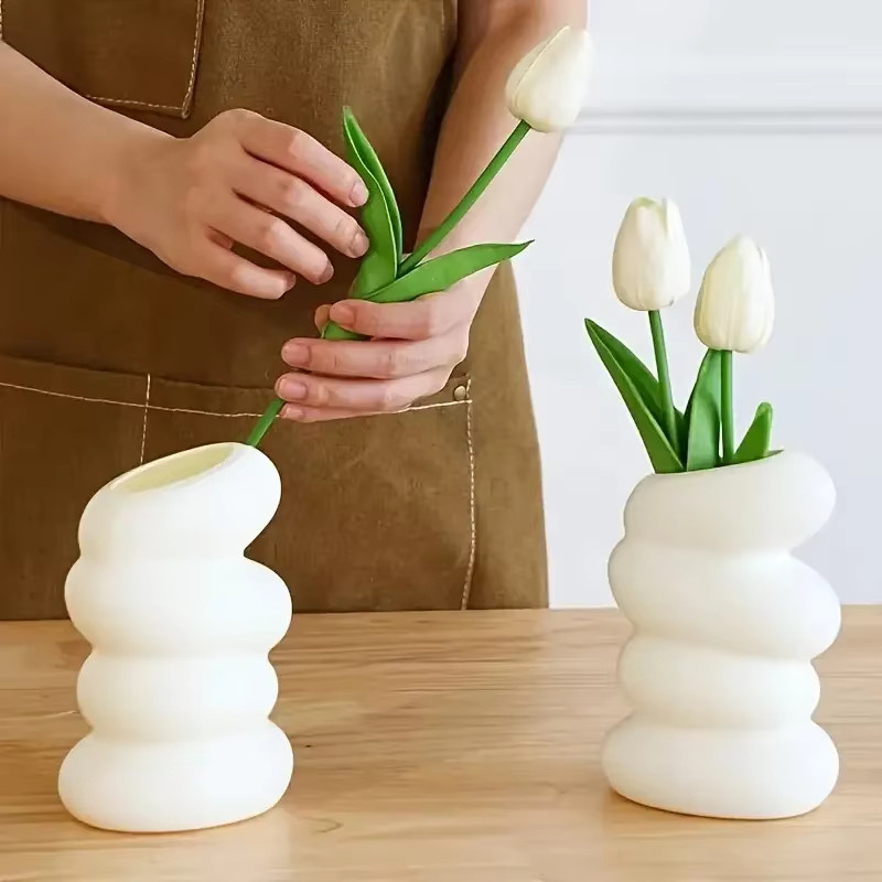 PGY Dekorative Kunststoff Vase in Spirale im Nordic Minimalismus, Weiß - Bild 3