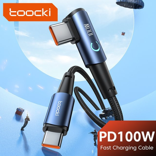 Toocki USB-C auf USB-C Kabel mit 100 W Schnellladefunktion und LED-Licht in Schwarz - Bild 1
