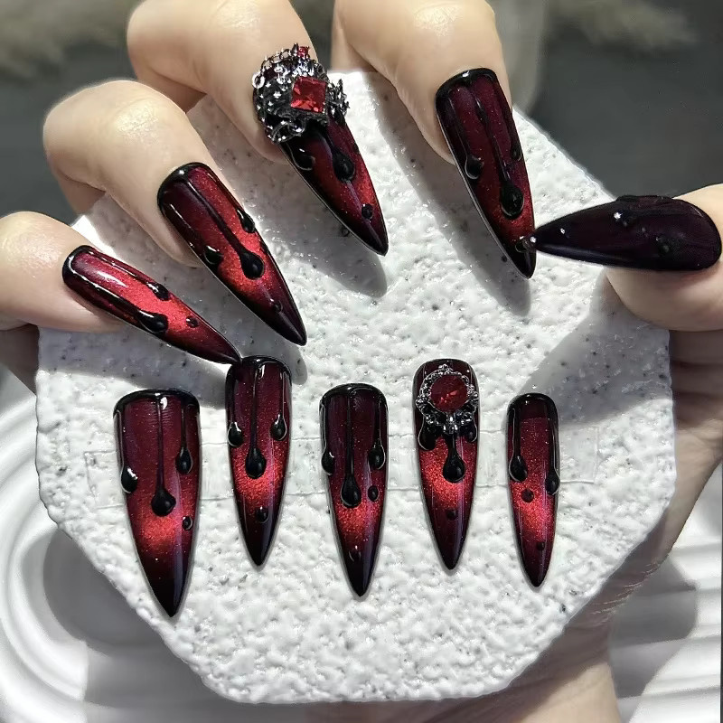 GIOIO Press On Nails, Dark Blood Red, Glänzend, Damen, 10 Stück - Bild 2