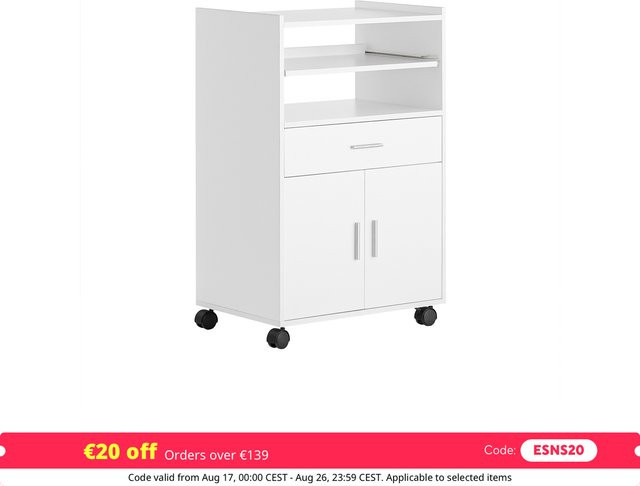 SoBuy Küchenwagen FSB09 in Weiß, Rollbarer Küchenschrank mit ausziehbarer Ablage aus MDF, Modernes Design Matt - Bild 1