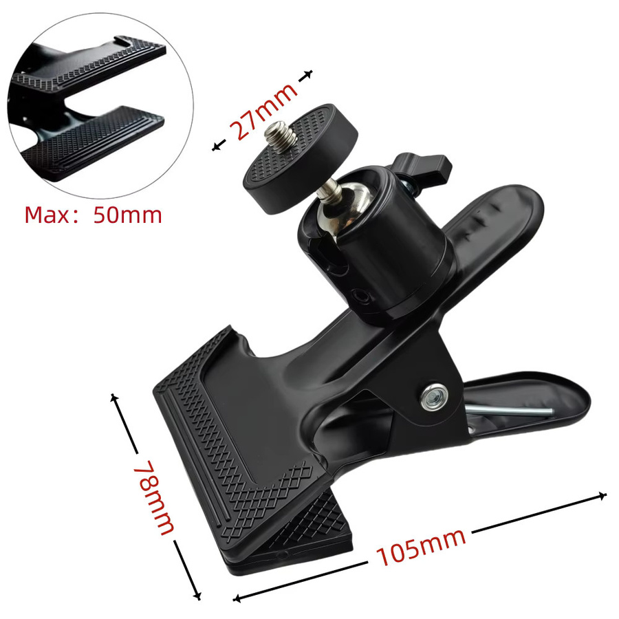 VeFly Metall Kugelkopf Klemme mit 1/4 Zoll Schraube, Grip Clip Halterung für Kamera und Handy, Schwarz - Bild 2