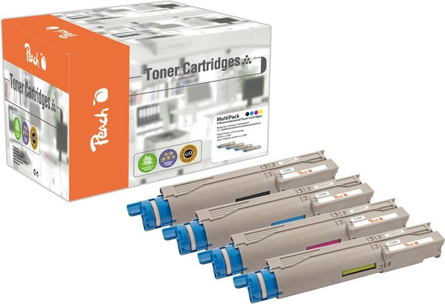 Peach O4345/46 Toner-Set Multicolor (Schwarz, Cyan, Magenta, Gelb) für OKI C 3300, C 3300 N, C 3400, C 3400 N und C 3450, wiederaufbereitet - Bild 1