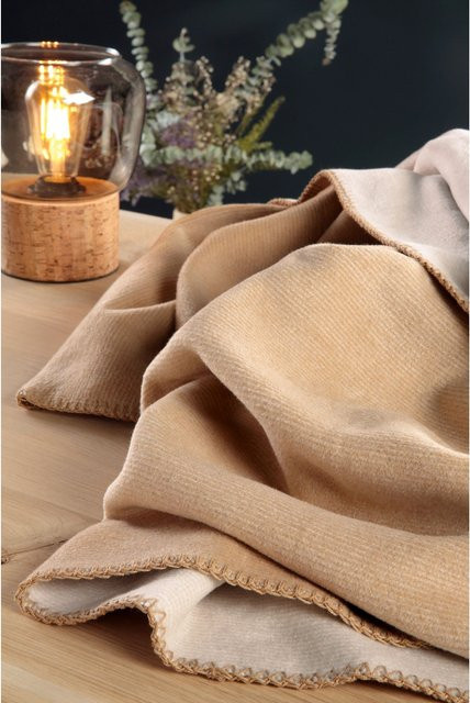 Biederlack Wohndecke Melange Doubleface in Beige aus Baumwolle und Polyacryl - Bild 1