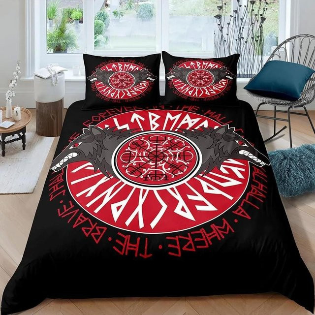 Bettwäsche Set Wikinger Wolf mit keltischem Mystik-Symbol von Monika Chen, Farbe Schwarz, B/H: 180 x 210 cm - Bild 1