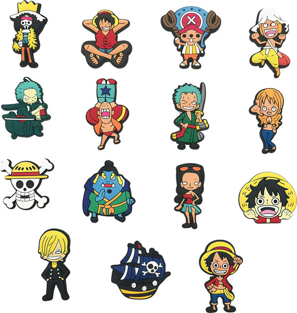 Bandai One Piece Anime-Schuhanhänger, Luffy und Zoro Charakter-Schuhaufkleber, 1/8/15-teiliges Set - Bild 1